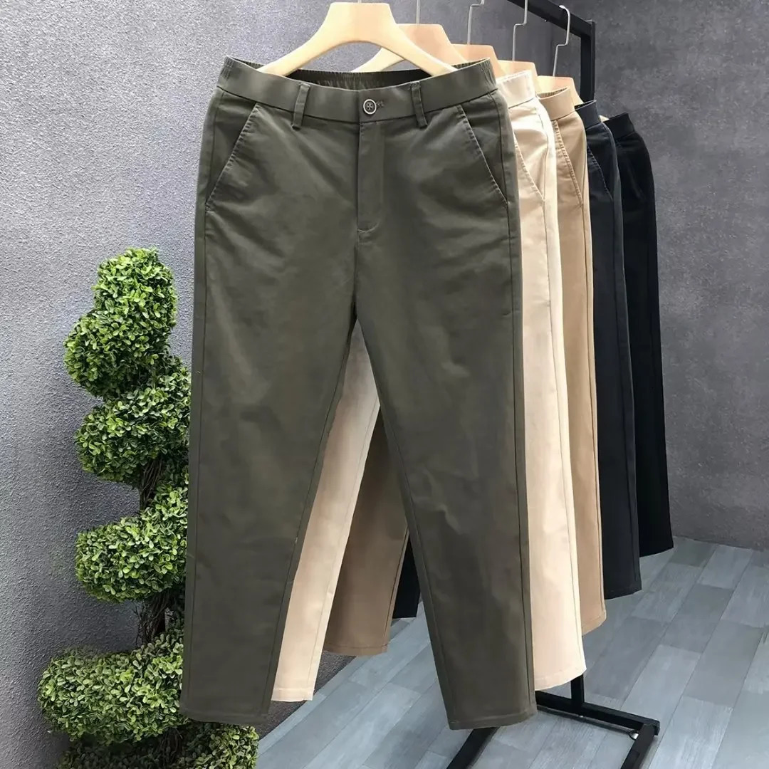 Mens Casual Trousers Summer Trendy Thin Cotton Small Straight-leg Pants Business Cropped Pants Style 250715