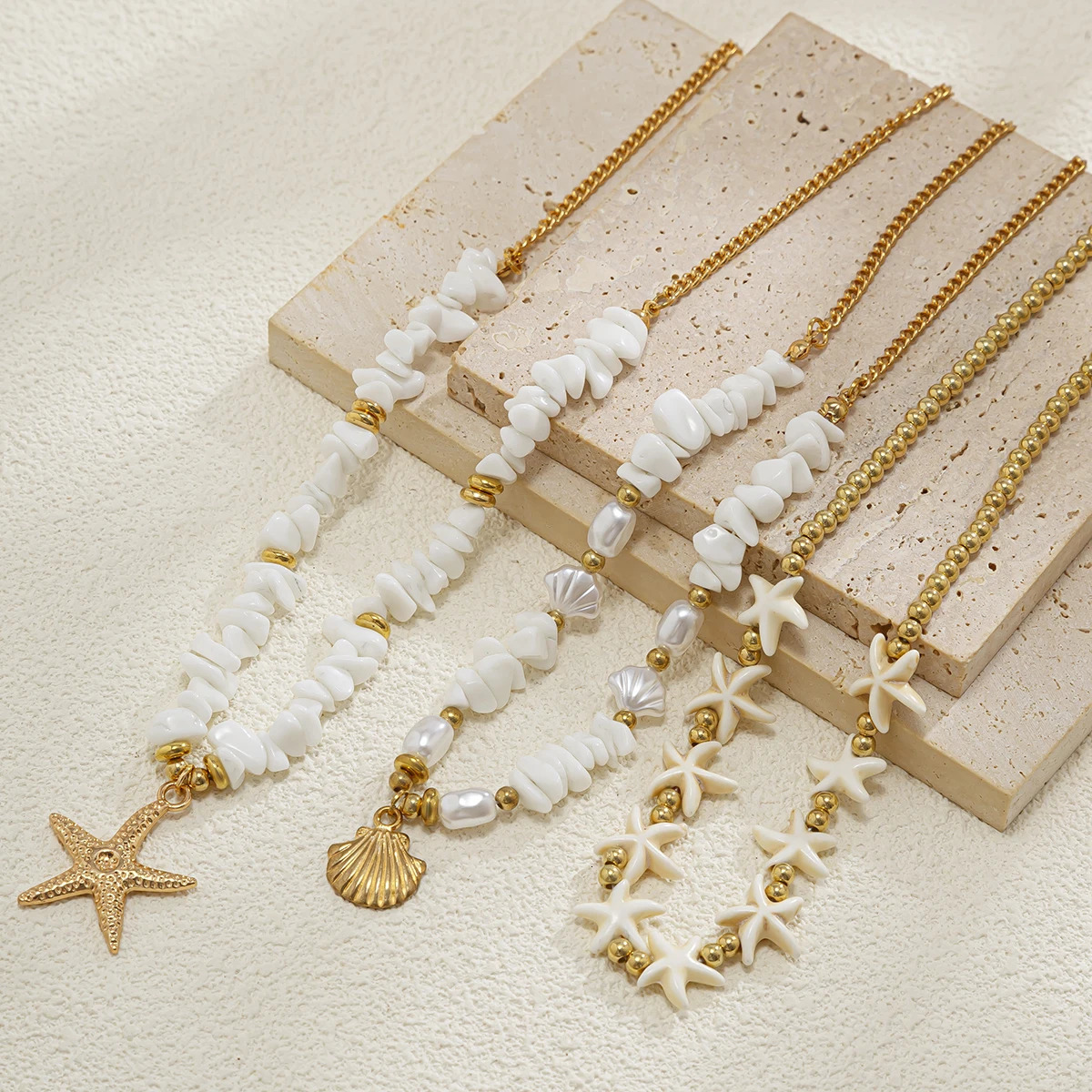 Ingemark 3Pcs/Set Boho Starfish Conch Pendant Choker Necklace Women Creative White Irregular Stone Chain Aesthetic Y2K Jewelry 250712