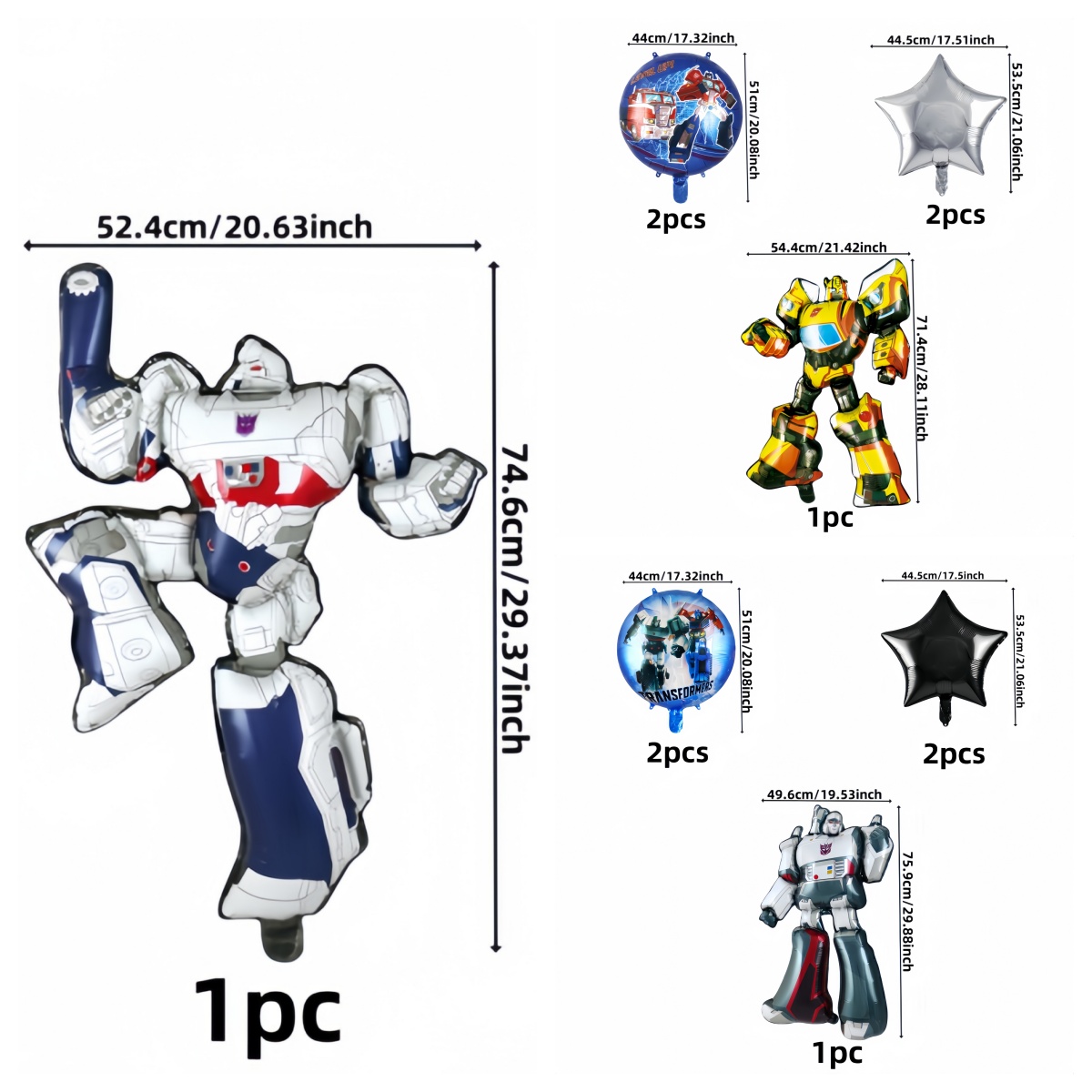 5 pieces of Transformers decorative balloons, cartoon aluminum film balloons, party supplies, atmosphere and background decoration