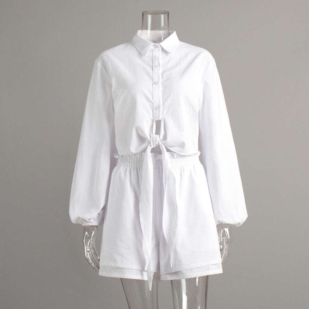 Pure Cotton Puff Sleeve Top With Ruffled Shorts Set Spring New Casual Outfit For Women B5