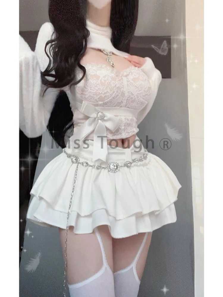Summer Sexy Y2k Party 3 Piece Sets Women Lace Bow Tops + Pleated Mini Skirts Female Fashion Chic Patchwork High Street Suits 2025 R250716