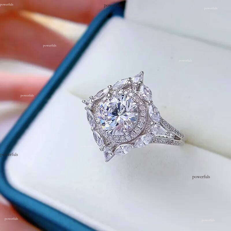 2024 Handmade Gorgeous SParkling Wedding Rings Jewelry Real 100% Sterling Sier Round Cut White Moissanite Dia Gemstones Party Women Ring Gift