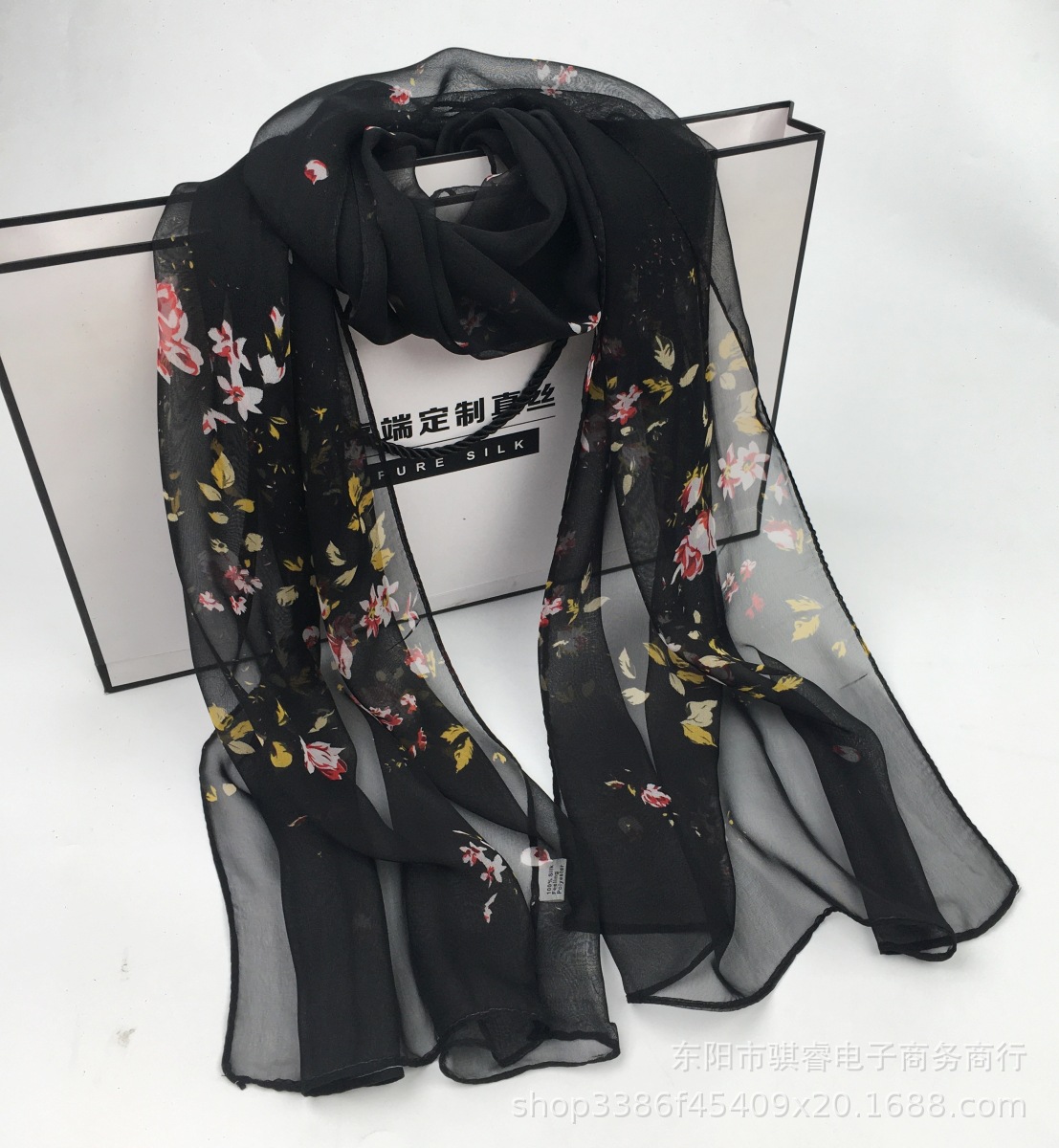 K1368 New imitation silk women's silk scarf versatile embroidered Georgette scarf summer sun protection fashion small rose dance photo