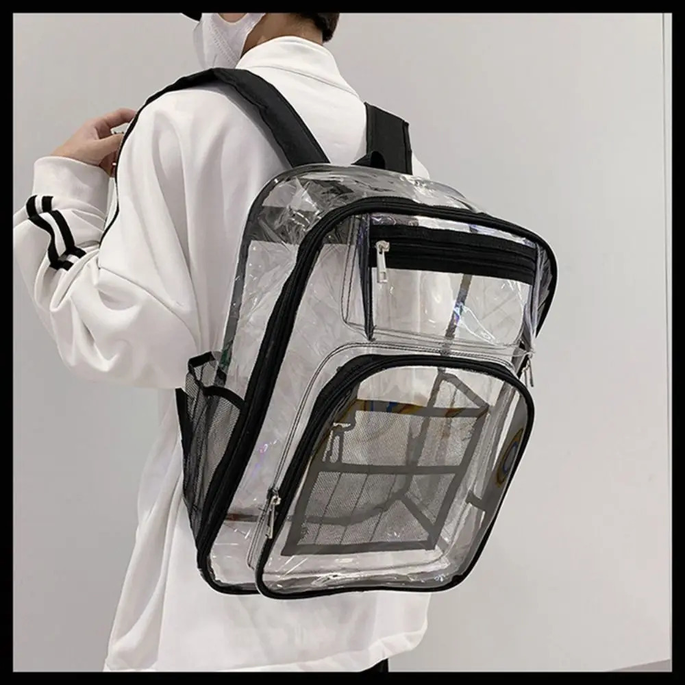 PVC Clear Backpack Large Capacity Waterproof Students Bookbag with Multi-pockets See Through Transparent Backpack School 250714