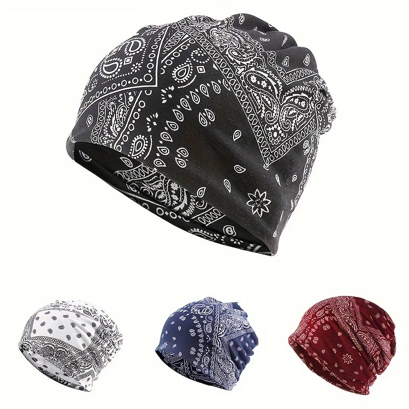 Cashew Flower Printed Beanies Scarf Hat Dual-Use Skullies Spring Autumn for Women Men Windproof Ear Protection Stacked Caps 250715