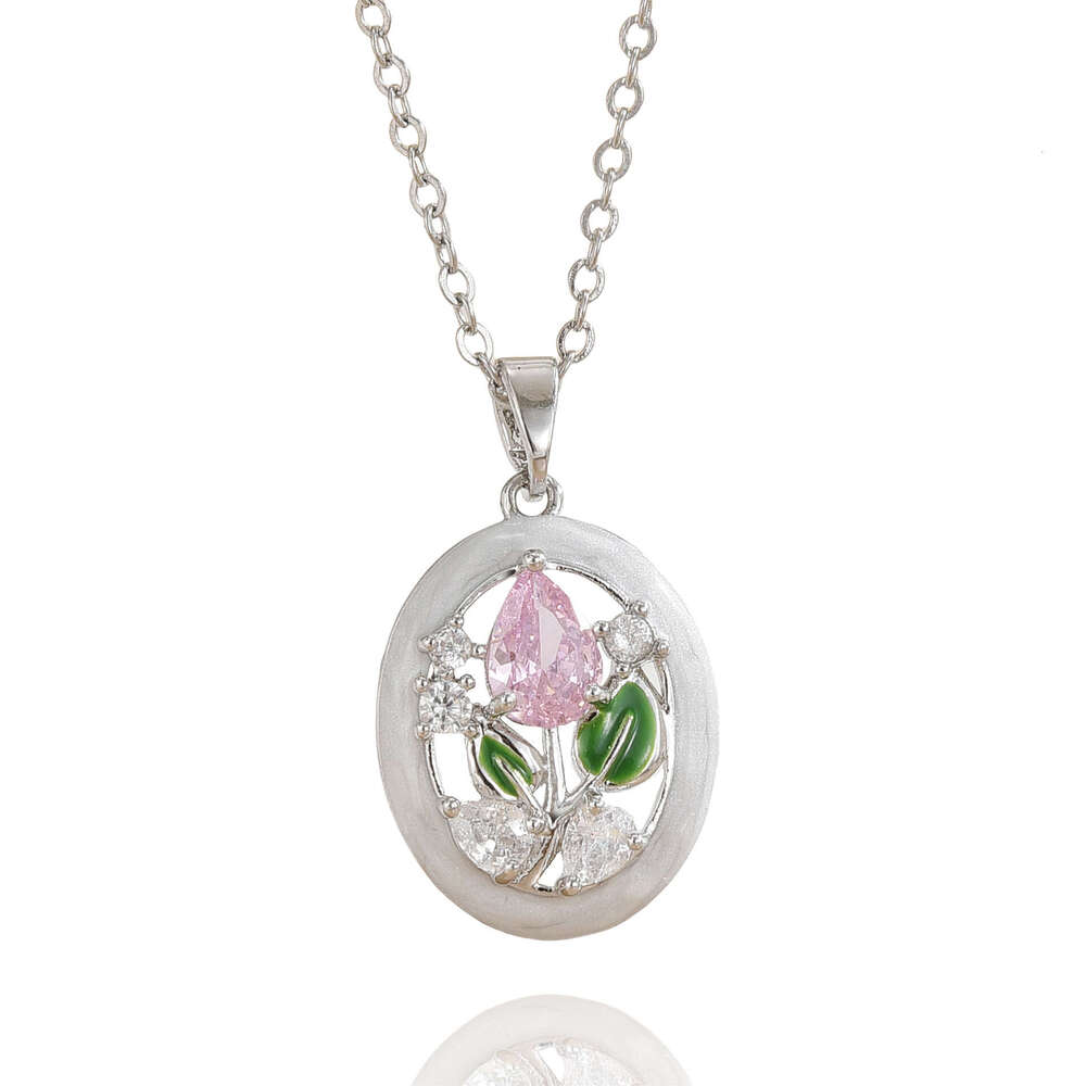 Necklace For Women Japanese And Style Internet Celebrity Korean Version Ins Tulip Flower Colorful Zircon Pendant Elegant Collarbone Chain 6E8