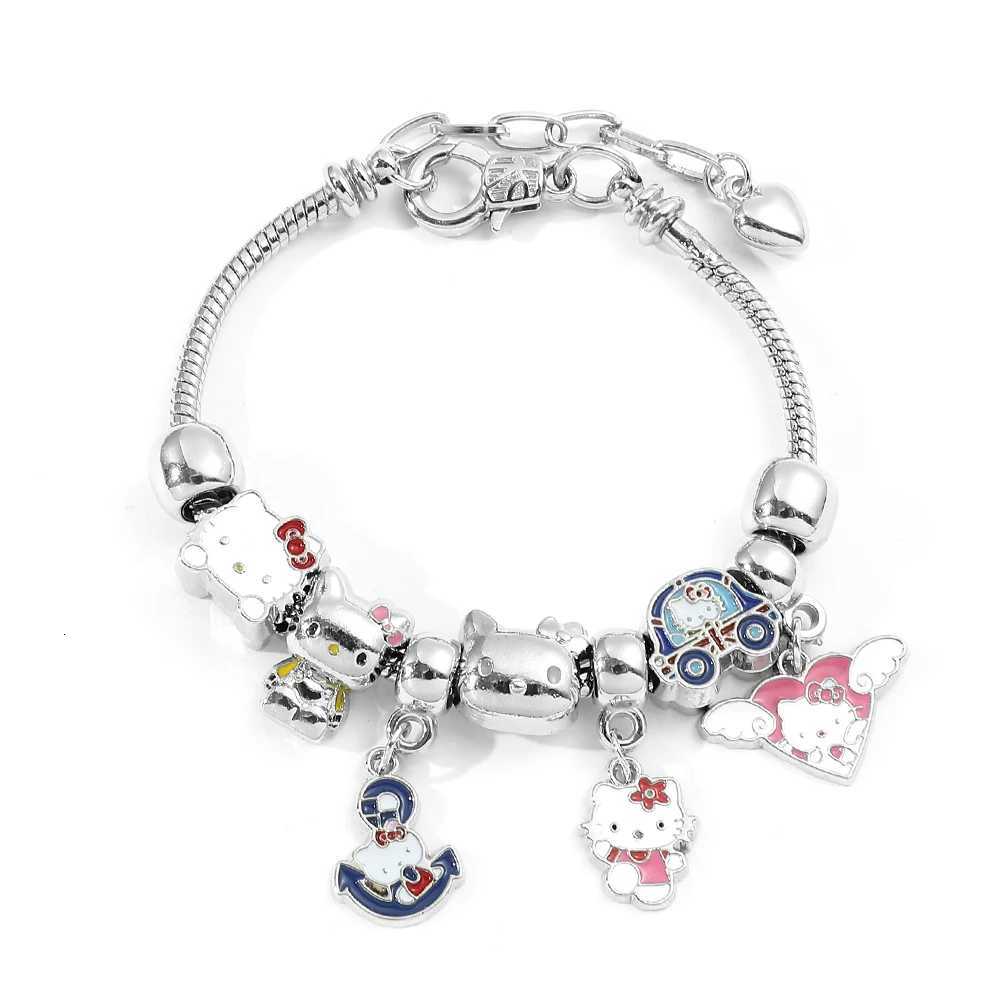 Sanrio 100% Authentic Original Product Kawaii Hello Kitty Bracelet Anime Sanrios Cute Figure Kitty White Beads Pendant DIY w250716