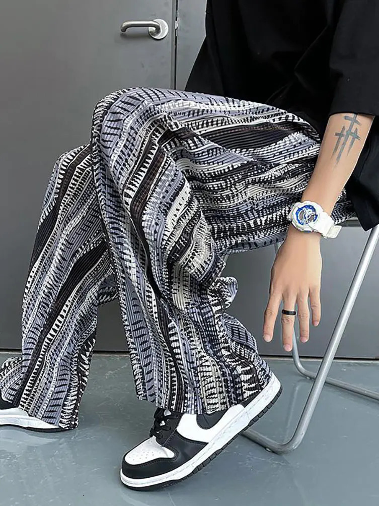 Streetwear Tie-Dye Ice Silk Summer Baggy Wide Leg Oversize Pants Men Japenese Harajuku Straight Long Trousers Korean 250715