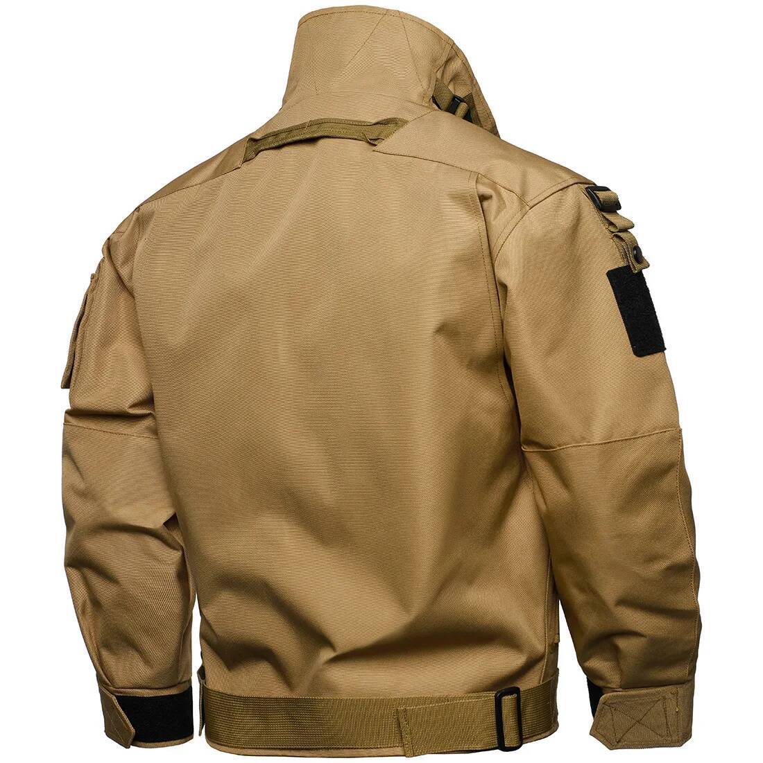 American Windproof Waterproof Outdoor Mens Stand-Up Collar Fishing Mountaineering Multi-Functional Canvas Jacket