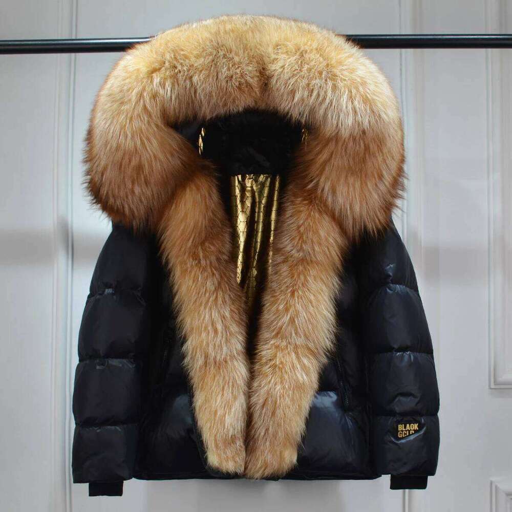 Lagabogy 2025 New Women Winter Hooded Puffer Coat Large Real Fox Fur Down Jacket Female Loose Waterproof Parkas Zipper Outerwear