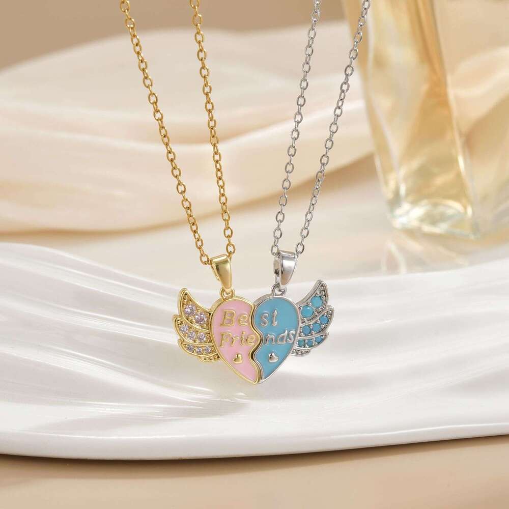 New Letter Best Friends Heart-Shaped Splicing Bestie Necklace Wing Pendant 4Eb