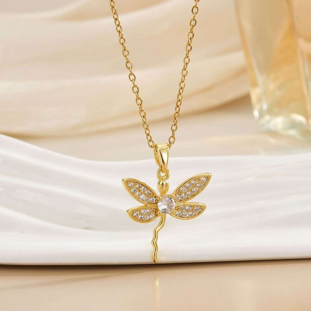 Personalized Fashion Micro Inlaid Zircon Dragoy Pendant Necklace Light Non-Fading Collarbone Chain Jewelry 4F9