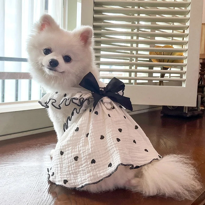 Summer Dog Cooling Dress Thin Bow Heart Print Clothes Pet Skirt Kitten Puppy Costume Chihuahua Bichon Yorkie Girls Vest 250711