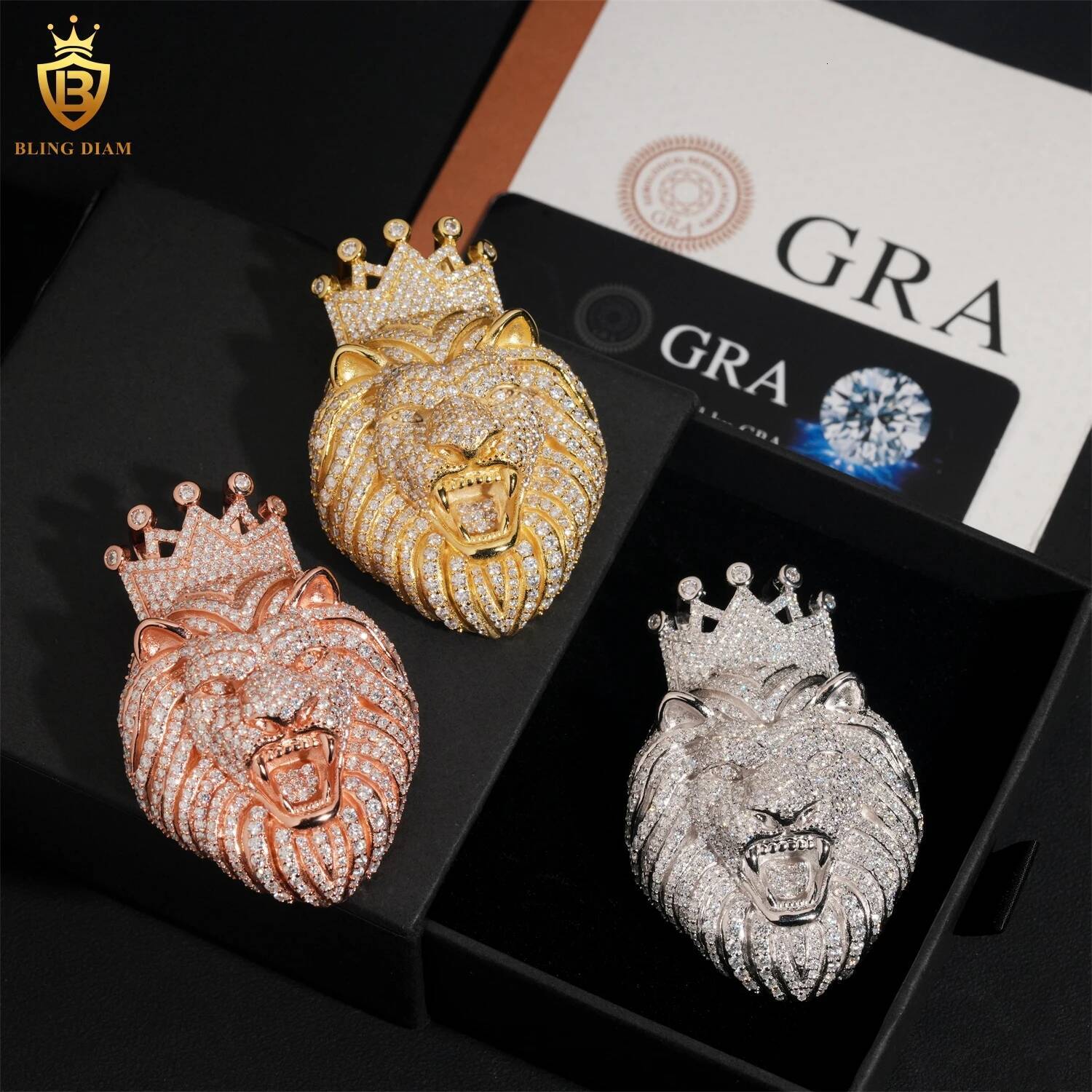 Large Lion Head Pendant 925 Silver Inlaid D Color Moissanite Hip Hop Jewelry With Certificate