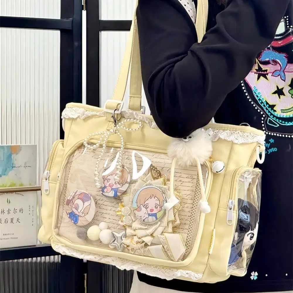 HAEX Lolita Women Ita Bags Designer JK Uniform DIY Anime Badge Tote Bag Female Y2K Dopamine Lace Beading Shoulder Bolso