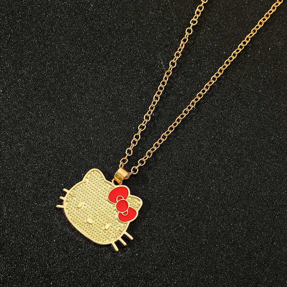 Sanrio Animation Peripherals Characters Hello Kitty Peripheral Golden Pendant Necklace Kawaii Jewelry Accessories Birthday Gift w250716