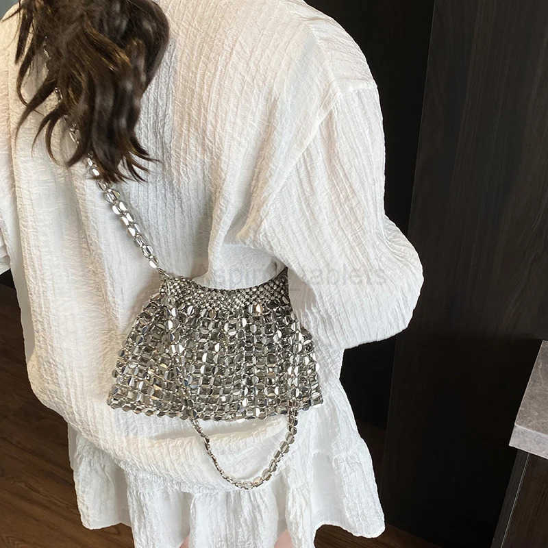 Faionable Silver Hollow Woven Bag Womens Underarm Crossbody Phone Bag Spring Summer New Sle Single Shoulder Handbag M250716