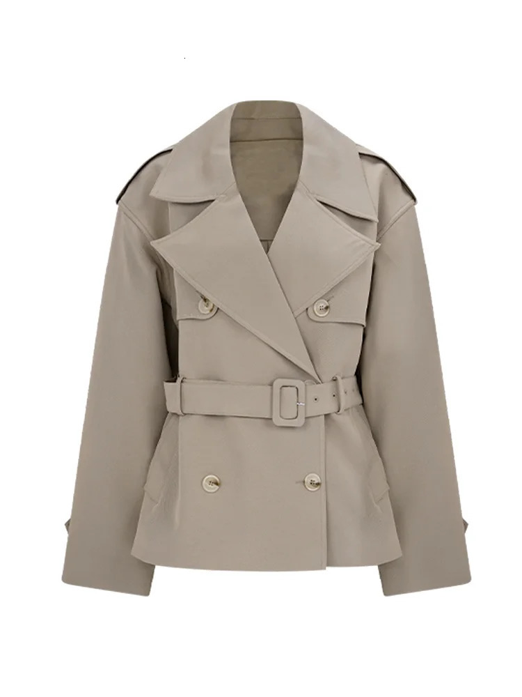 Fashion Trench Coat Shorts Set Women Belt Lapel Double-breasted Long Sleeve Jacket Pleated Shorts 2025 Chic Streetwear Lady Suit 250716