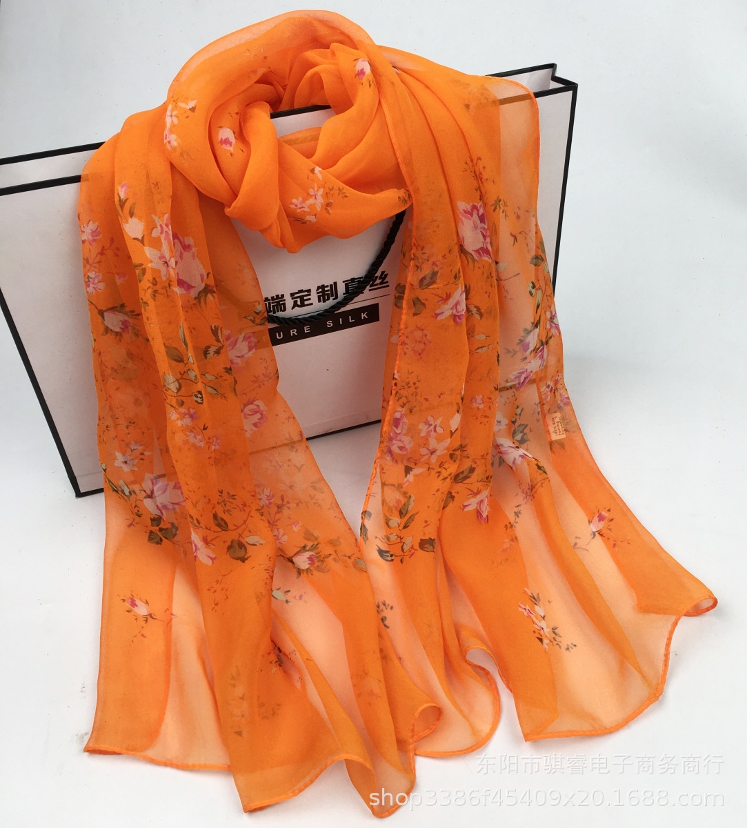 K1368 New imitation silk women's silk scarf versatile embroidered Georgette scarf summer sun protection fashion small rose dance photo