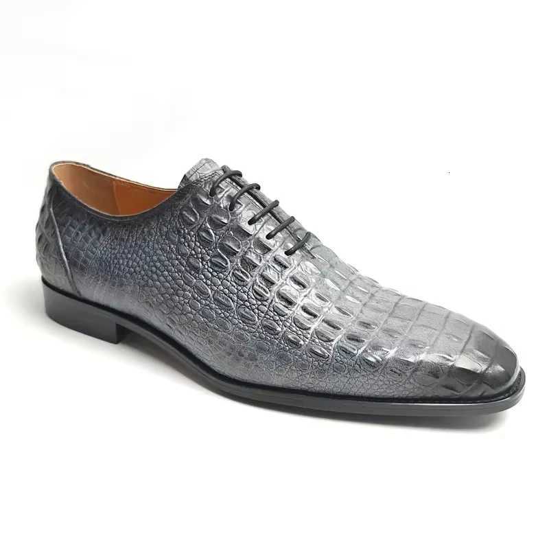 Deluxe Leather Shoes Crocodile Pattern Lace Up Wedding Shoes for Men Business Casual Leather Shoes Round Toe Height Increasing W250716