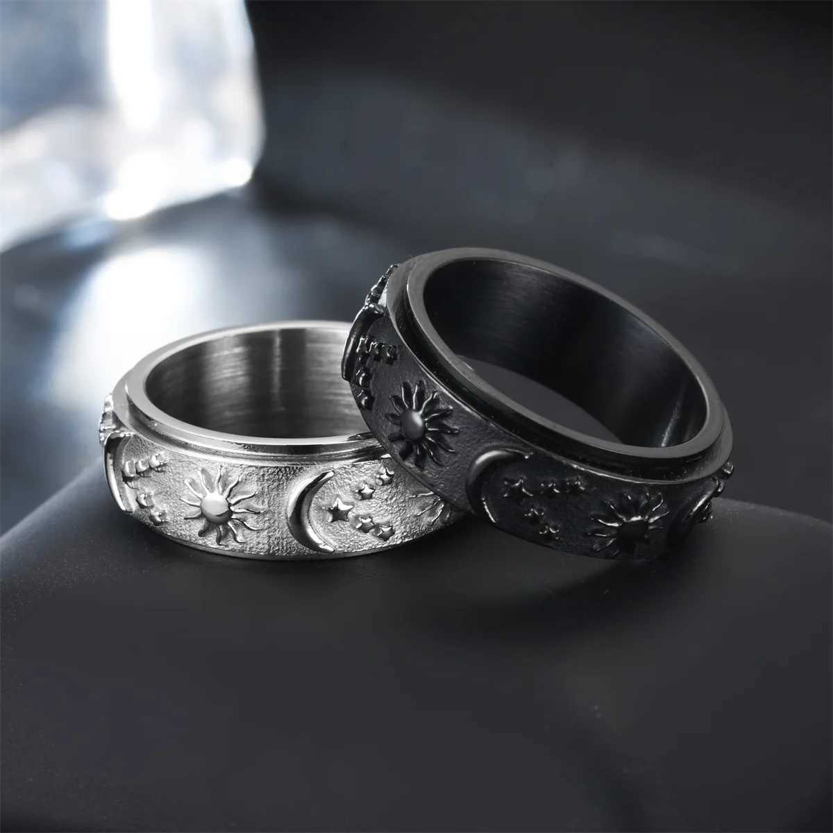 Bohemia Star Moon Anxiety Relaxing Ring For Men Stainless Steel Rotatable Spinner Fidgets Anti Stress Rings Jewelry Bague Homme S250716