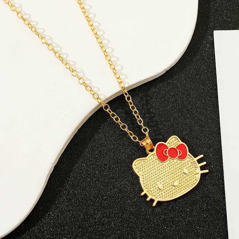Sanrio Animation Peripherals Characters Hello Kitty Peripheral Golden Pendant Necklace Kawaii Jewelry Accessories Birthday Gift w250716