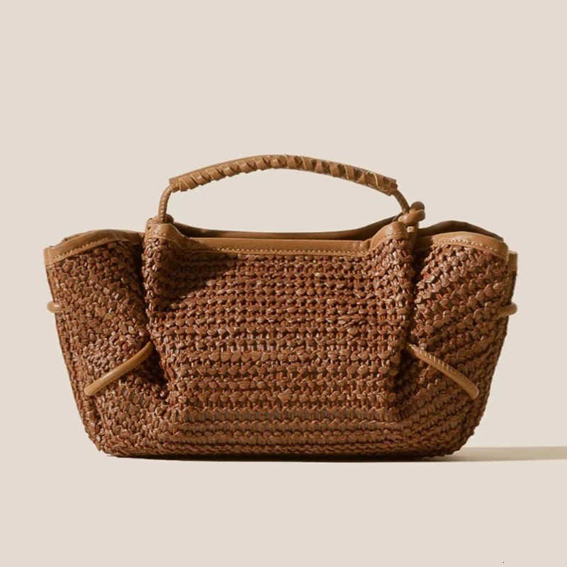 European American Fashion Straw Bag Light Luxury Designer Single Shoulder Crossbody Bag Personality Trend Square Bag Pleated Bag M250716