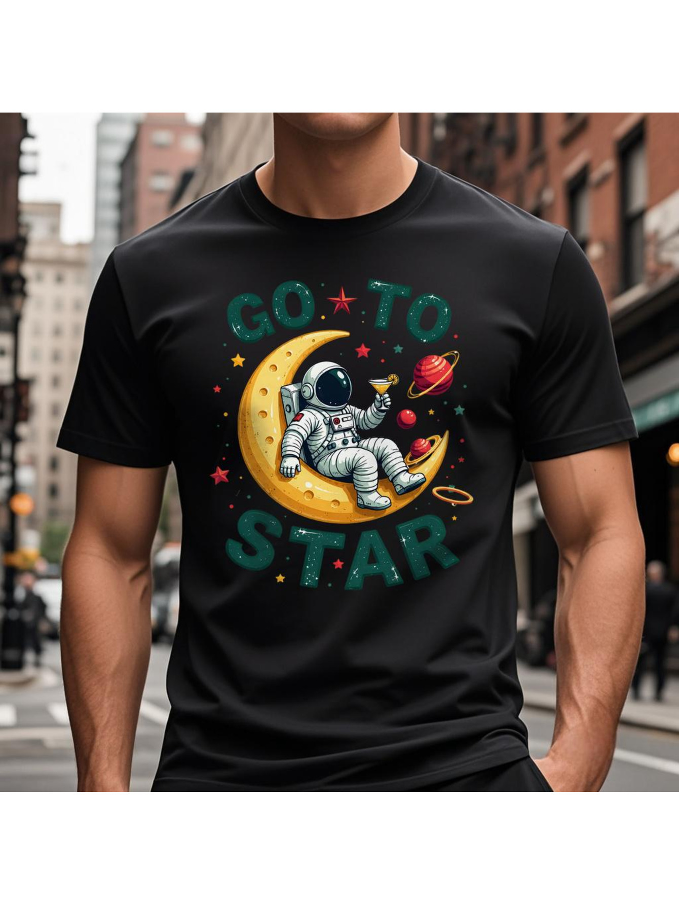 VogueEpoch black astronaut Short sleeve Round collar Men Adult Cotton T Shirts White S-3XL space 180g Wed 8d