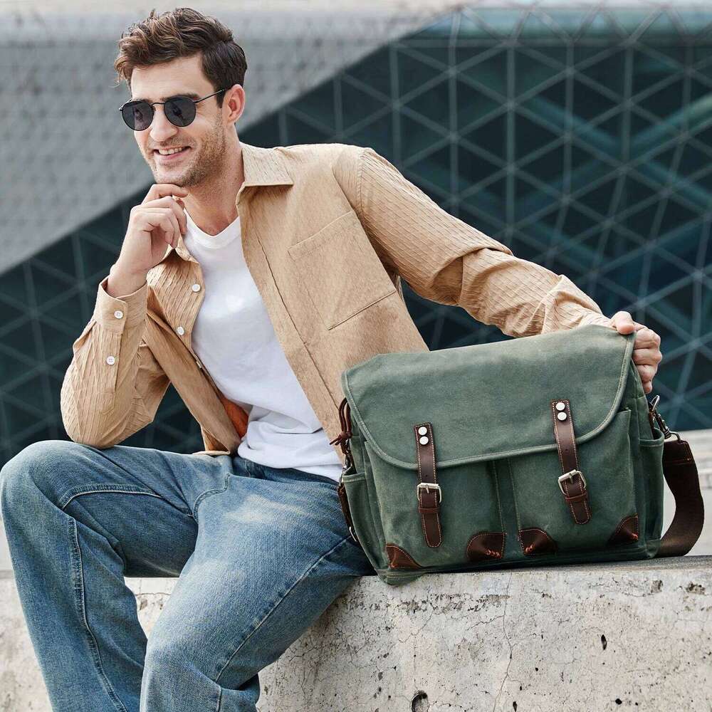 Men's Messenger Bag, 17 Inch Laptop Backpack Vintage Leather Slung Bag