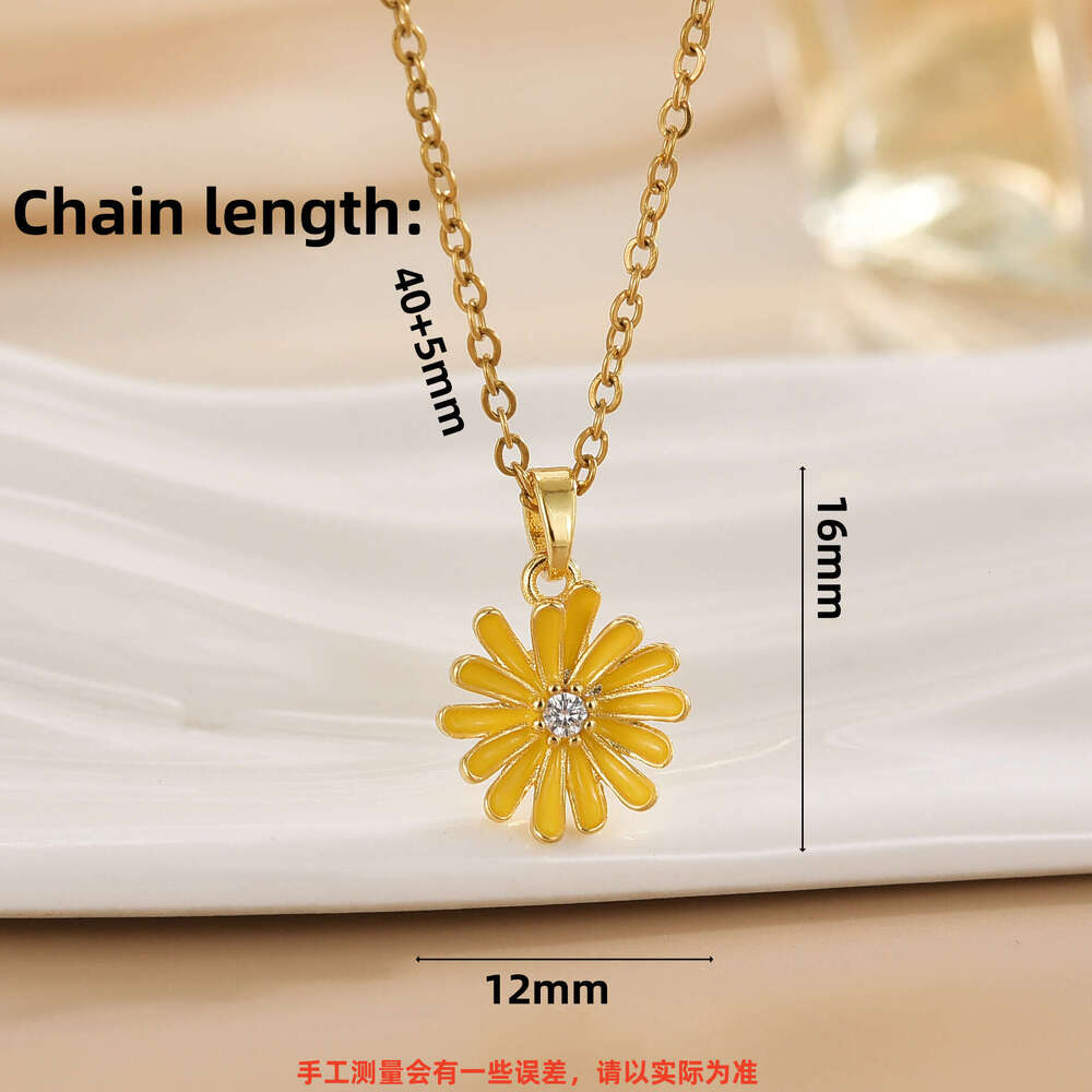 Summer Fresh Oil Drop Yellow Flower Light Necklace For Women Fashionable Versatile Titanium Steel Non-Fading Collarbone Chain Be7