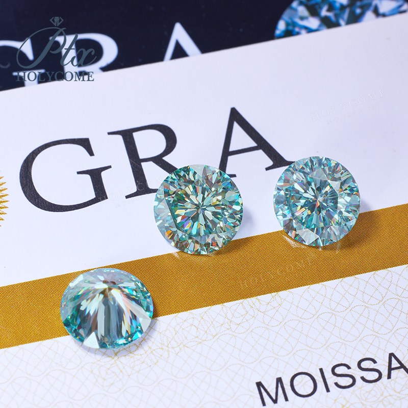 Round Shape 9 Hearts 1 Flower Moissanite High Quality VVS Primary Color Aqua Blue 0.5ct 1ct 2ct 3ct Lab Created Moissanite with GRA Certificate