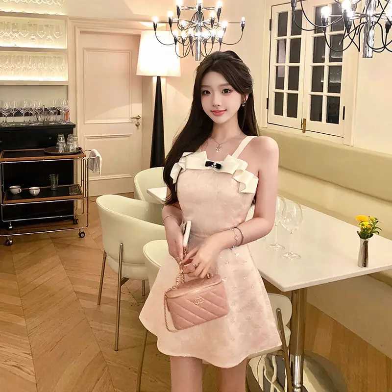 Kimotimo Sweet Jacquard Halter Birthday Dress Women Summer Fashion Bow Sequin Waist A-line Mini Dresses Luxury Party Vestidos R250716