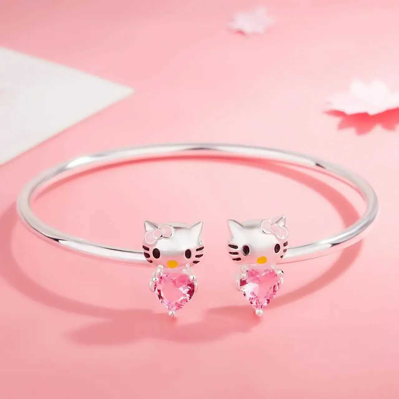 Sanrio Hello Kitty Bracelet Diamond Silver Plated Cartoon Bracelet Jewelry for Girls Birthday and Holiday Gifts w250716