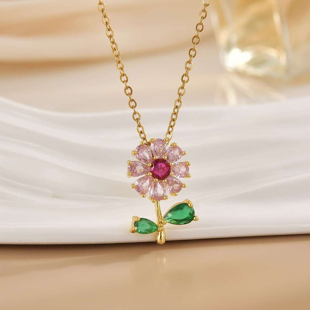 Fashion Sexy Shiny Zircon Necklace Light High-End Suower Pendant Titanium Steel Collarbone Chain Jewelry 881