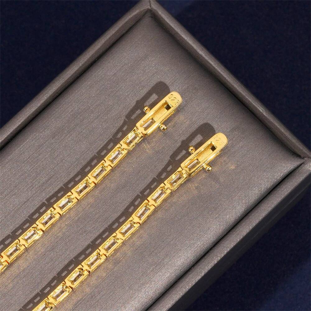 925 Silver Plated Gold Bracelet D Color EM 2*4mm Moissanite with GRA Certificate For Women Wedding Jewelry