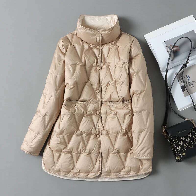Lagabogy 2025 New Autumn Winter Women Ultralight White Duck Down Long Jacket Female Single-Breasted Double Sided Puffer Coat MDNG