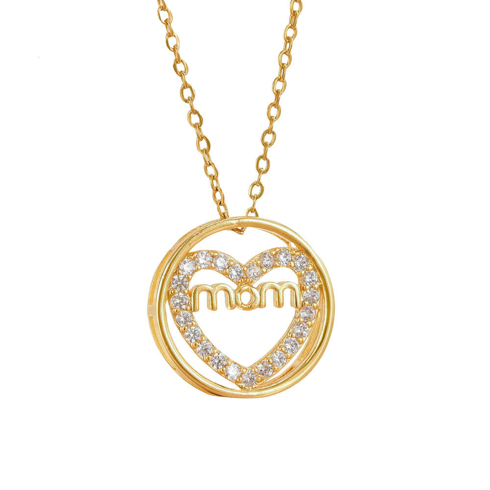 New MOM Round Necklace Mother's Day Jewelry Shiny Zircon Heart-Shaped Mom Pendant F0b