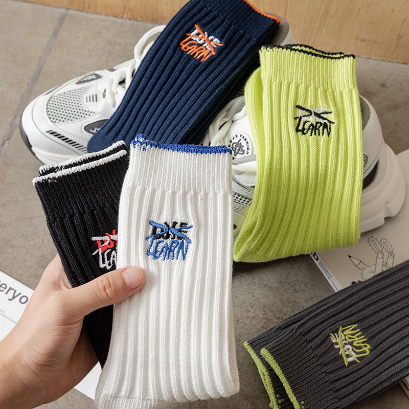 Embroidery Funny Socks Double Needle Long Socks for Men and Women designer socks Thick Yarn Japanese Style Autumn Winter Street Embroidery Fashionable