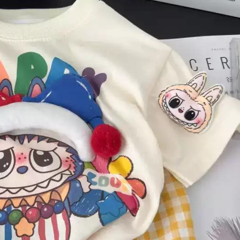 LABUBU boys and girls short-sleeved printed T-shirt for children's summer T-shirt baby cartoon top design comfortable and soft children's cl