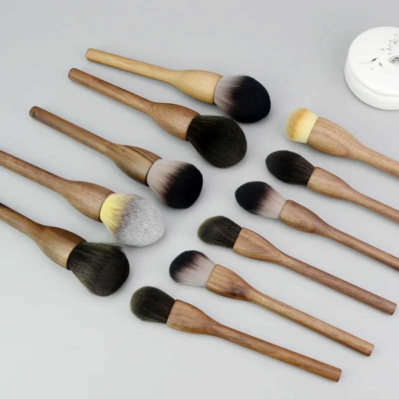 walnut Handle Brushes for Makeup Private Label Vegan High Quality Professional Large Powder Foundation Single Makeup Brush XJ2500716