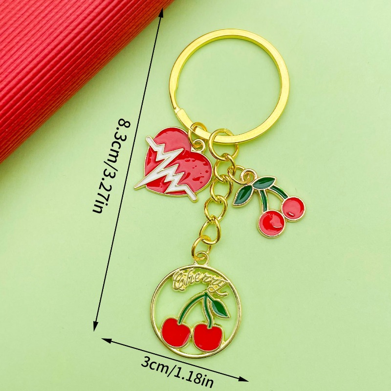 Versatile Key Ring with Sparkling Cherry Design - Stylish Pearled Ornamentation