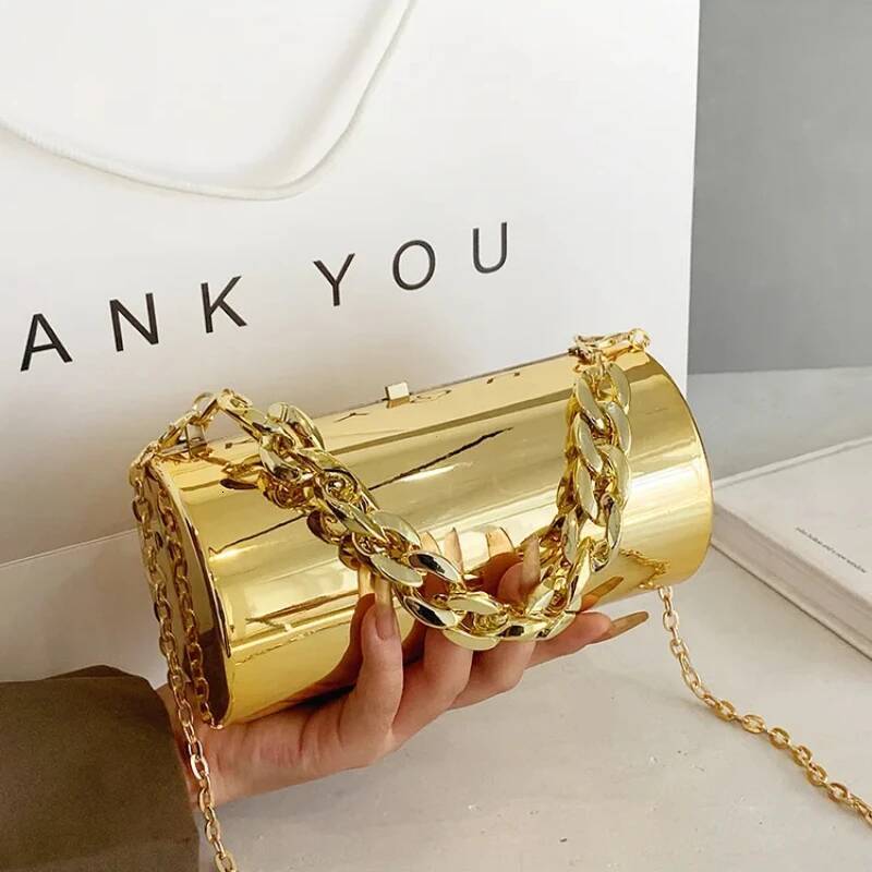 Women's Handbag Bags For Women 2025 Party Clutches Fashion Cylinder Mini Evening Purse Crossbody Shoulder Bag Gold Box Clutch