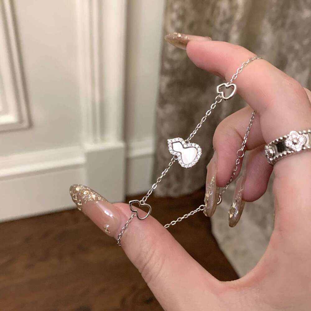 S Pure Sier Exquisite Mother-of-Pearl Zircon Small Gourd Bracelet Necklace Earrings Niche Light New Chinese Style Fortune and Prosperity Set