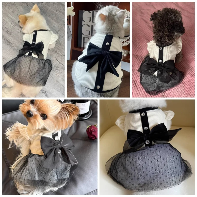 y Dog Dress for Small Dogs Summer Puppy Clothes Bow Lace Skirt Black White TShirt Girls Costume Chihuahua Vest 250711