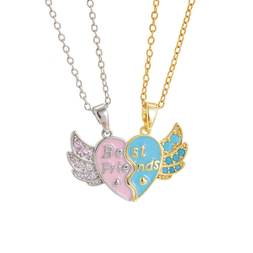 New Letter Best Friends Heart Splicing Bestie Necklace Wing Pendant 079