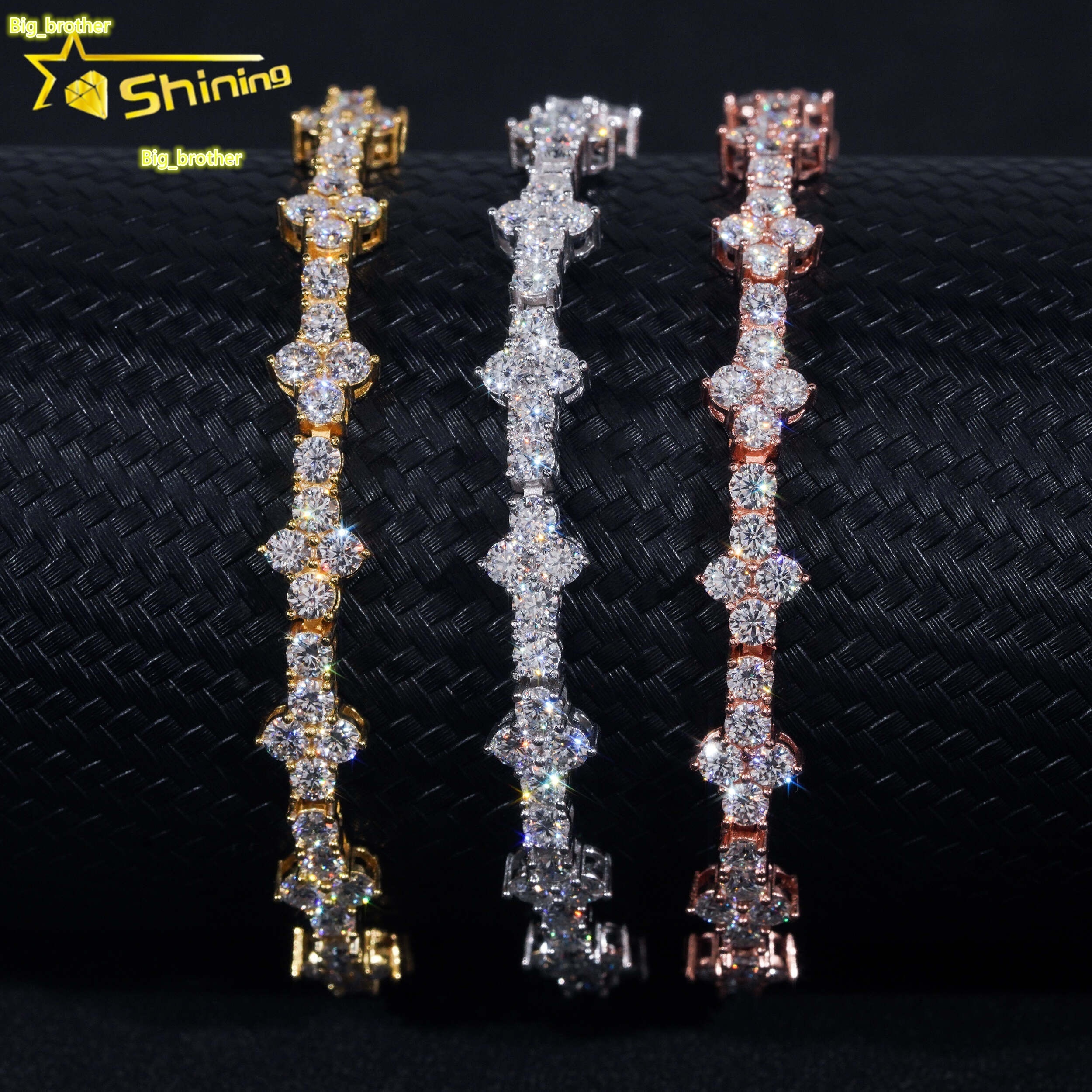 Stylish New Arrival Fashion Femme Design 925 Silver VVS Moissanite Diamond Iced Out Four Leaf Clover Cross Tennis Chain Bracelet