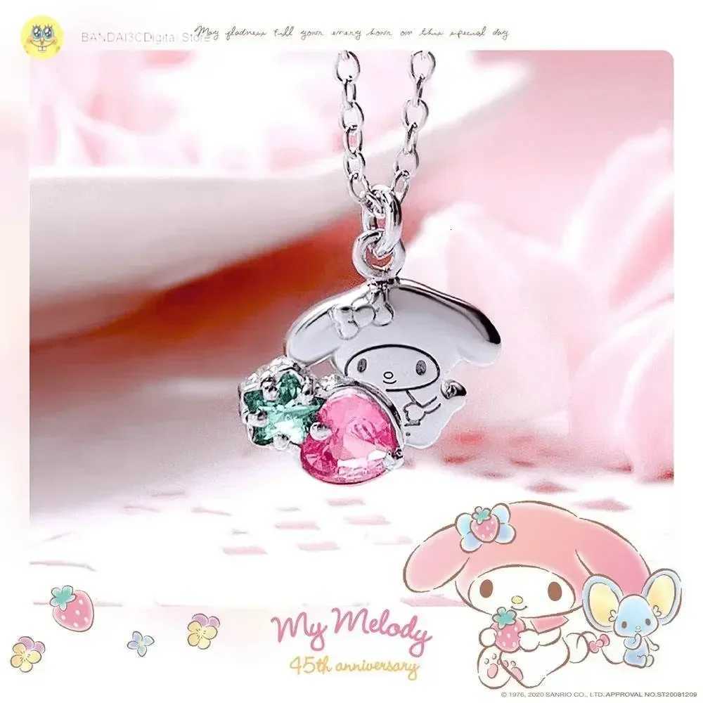 Sanrio Jewelry Silver Jewelry Mymelody Strawberry Bright Crystal 925 Sterling Silver Necklace Kawaii Sanrio Accessories w250716