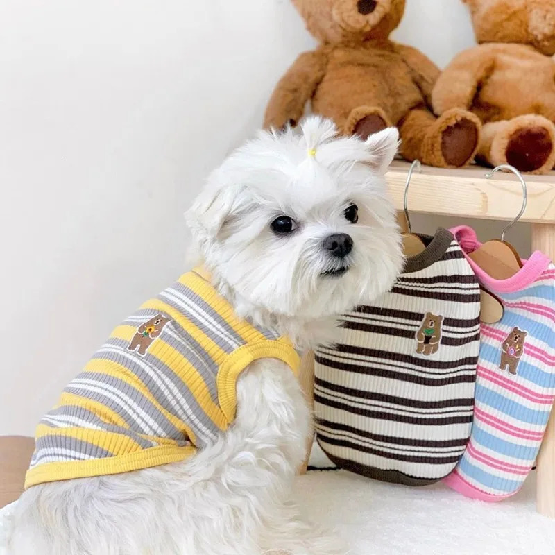Cotton Rib Dog Shirt Sleeveless Stripe Vest for Small Dogs Teacup Chihuahua Yorkie Puppy Clothes Knitted Breathable Tank Tee 250711
