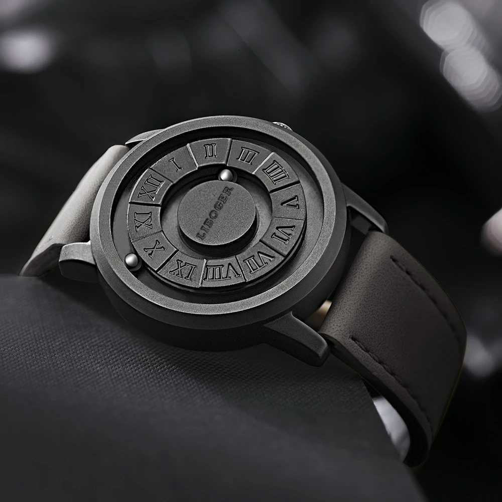 Vintage Magnetic Steel Ball Hand Men High Quality Touch To Read Time New Design PU Leather Strap Quartz Wrist For Men Y250715