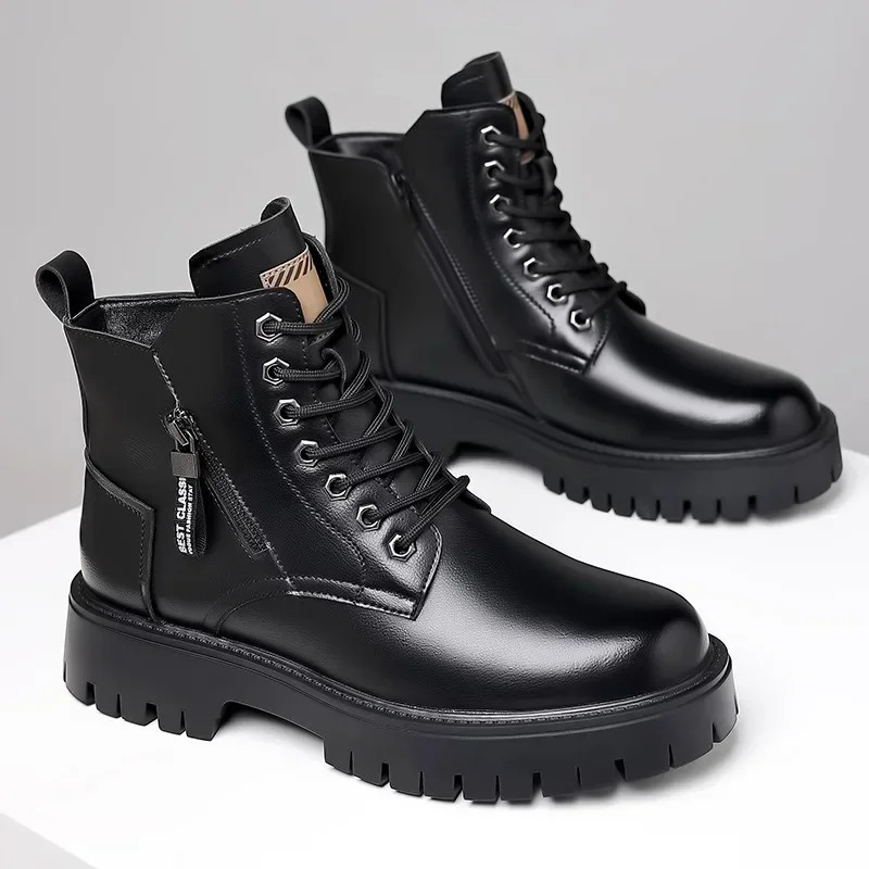 Winter thick soled Mens boots Outdoor waterproof laceup genuine leather boots male Comfortable warm leather shoes Botas Zapatos 250715